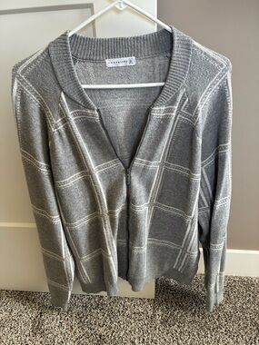 PerSeptor Gray Windowpane Zip-Front Cardigan Sweater